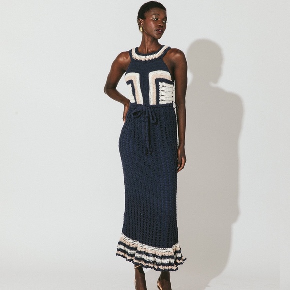 Cleobella Drew Hand Crochet Midi Dress Navy/Ivory, XS, Worn Once - Picture 1 of 8